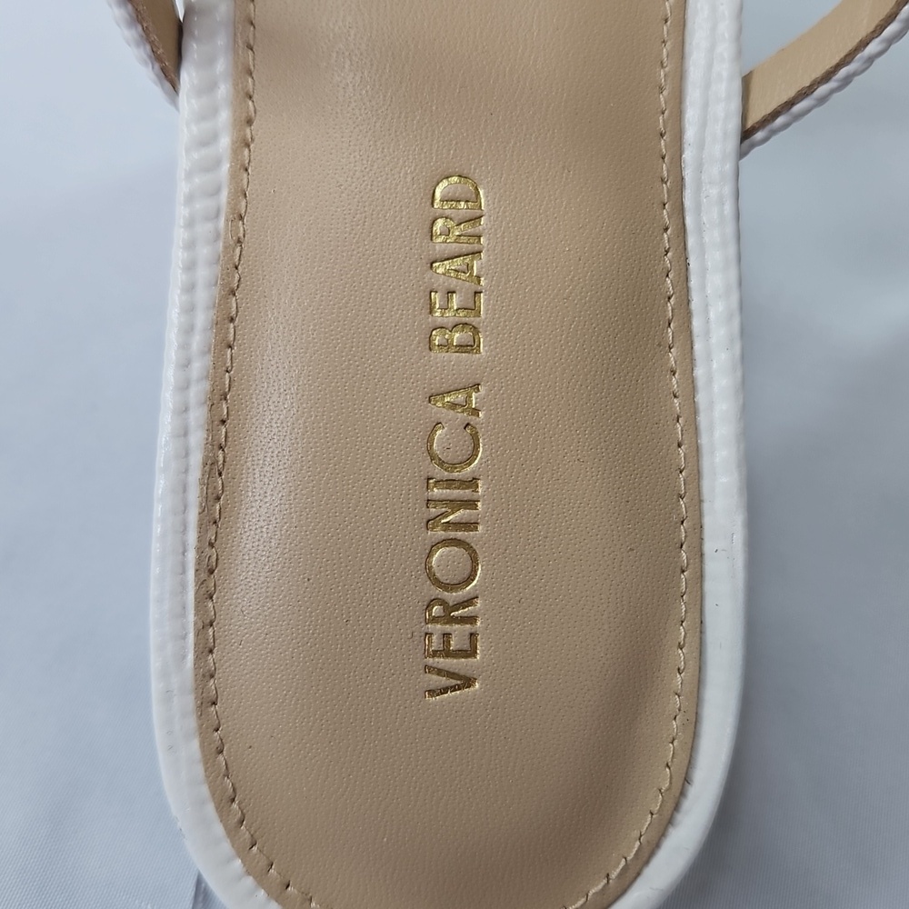 Veronica Beard Marbella lizard-embossed T-strap sandal  parchment white Sz 8 NWT - Picture 2 of 9